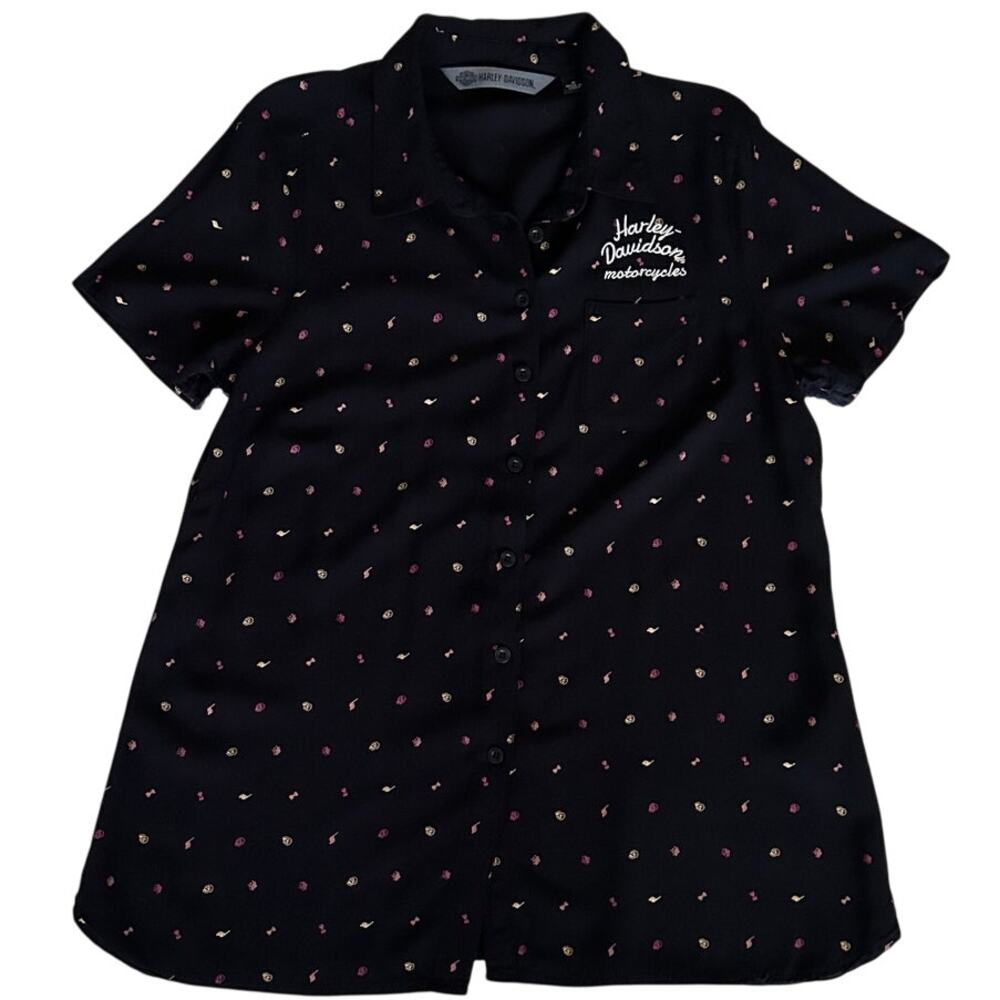 Harley-Davidson Women’s Black Button-Up Shirt Mini Print Medium